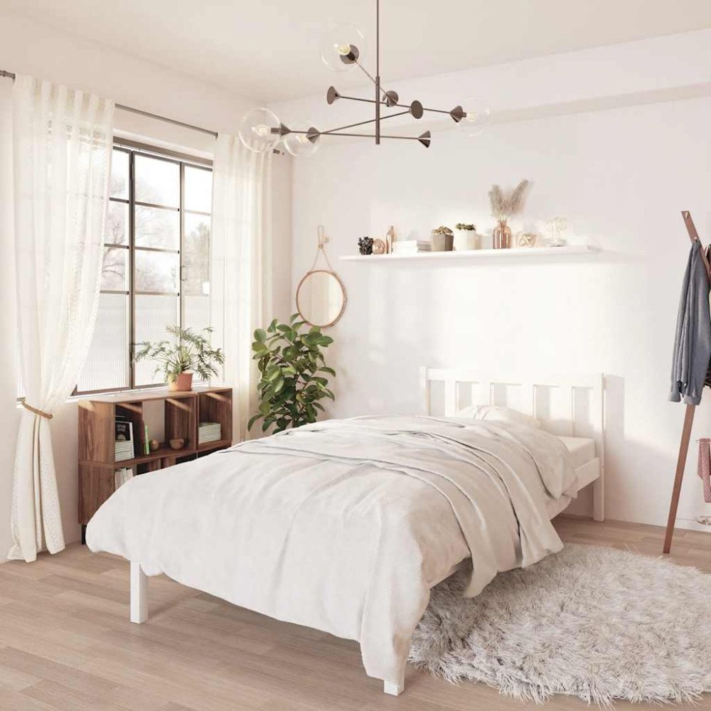 vidaXL Sängram vit massiv furu 90x200 cm