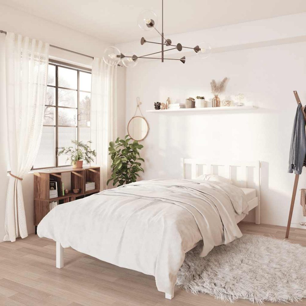 vidaXL Sängram vit massivt trä 75x190 cm