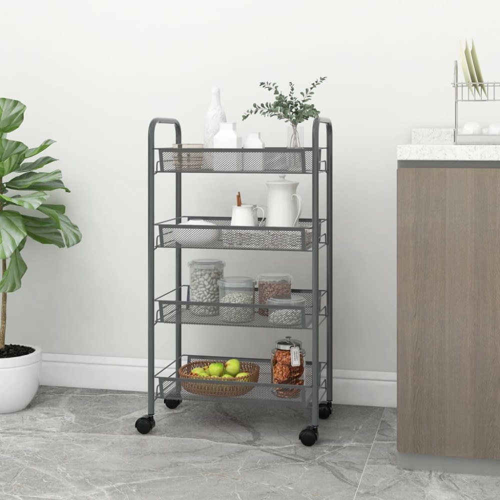 vidaXL Rullvagn 4 våningar grå 46x26x85 cm järn