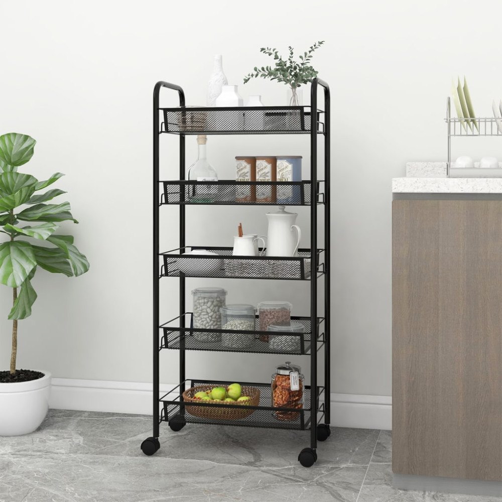 vidaXL Rullvagn 5 våningar svart 46x26x105 cm järn