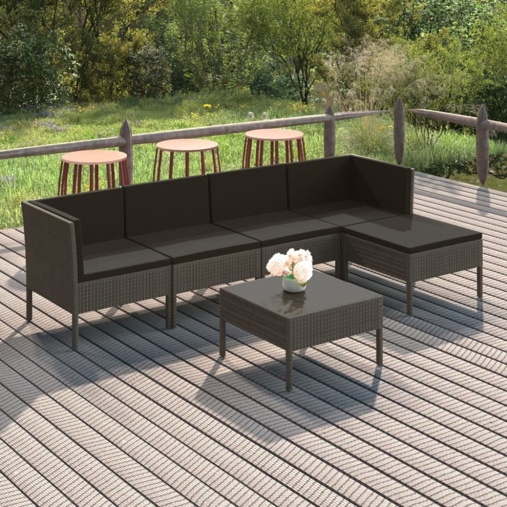 vidaXL Loungegrupp med dynor 6 delar konstrotting grå