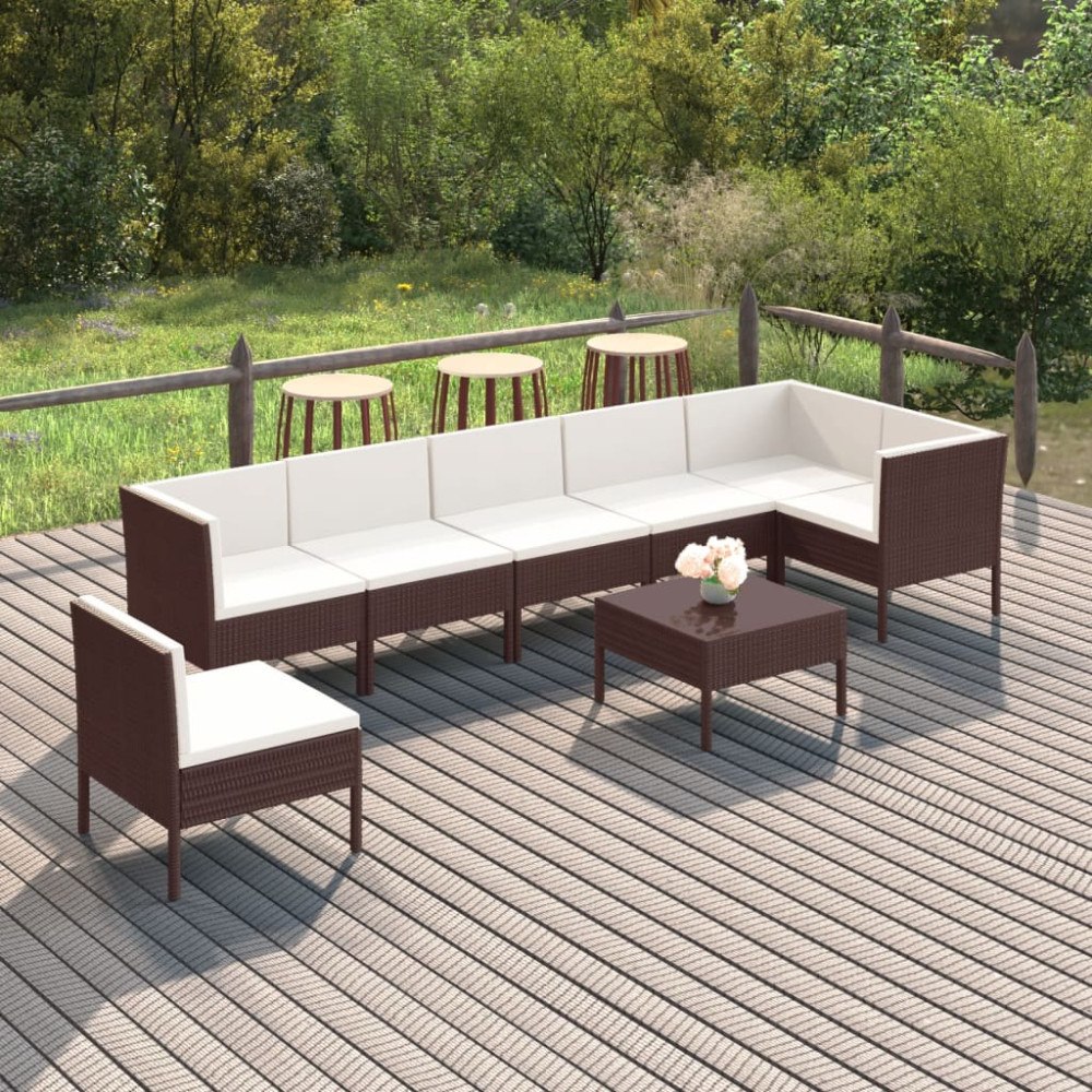 vidaXL Loungegrupp med dynor 8 delar konstrotting brun