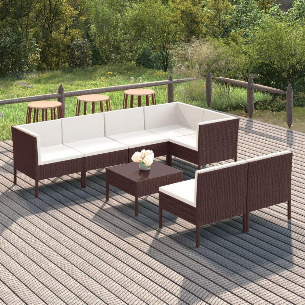 vidaXL Loungegrupp med dynor 8 delar konstrotting brun
