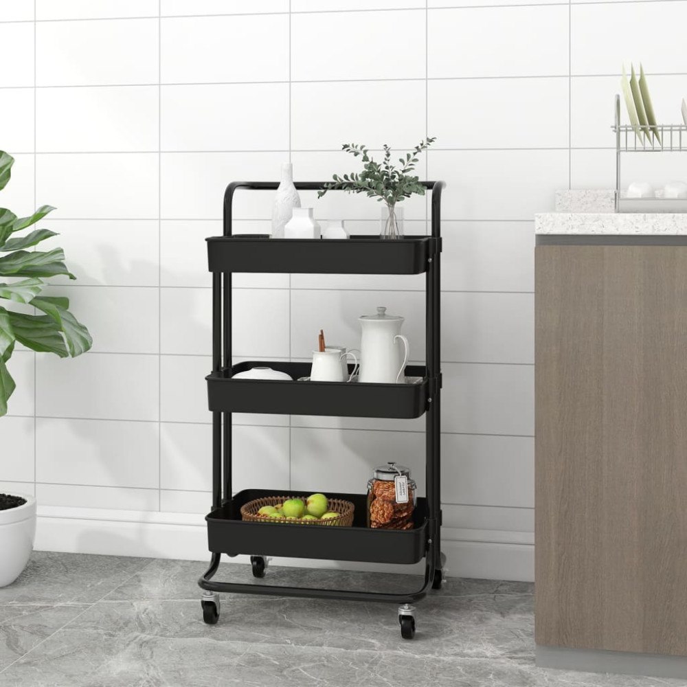 vidaXL Rullvagn 3 våningar svart 42x35x85 cm järn och ABS