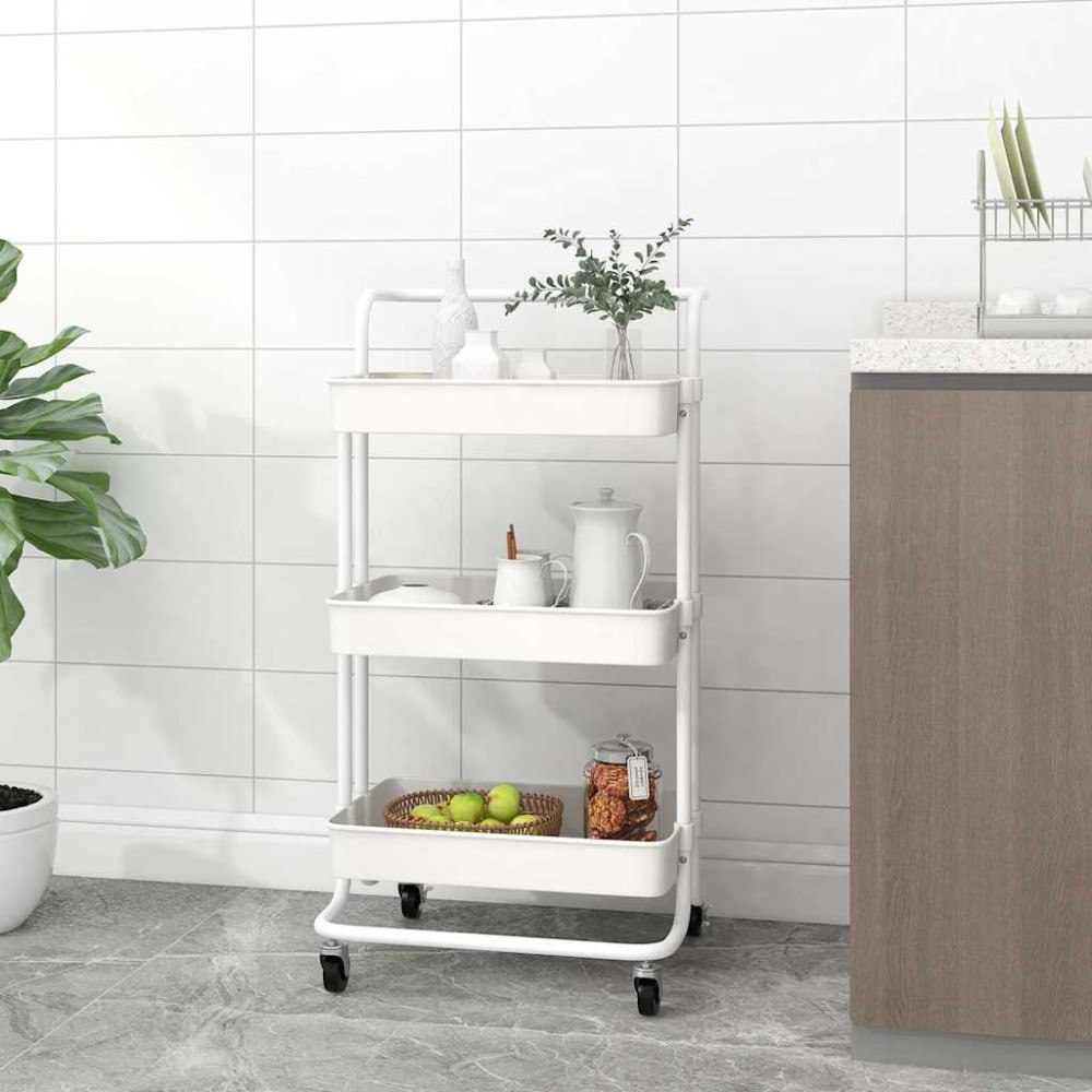 vidaXL Rullvagn 3 våningar vit 42x35x85 cm järn och ABS