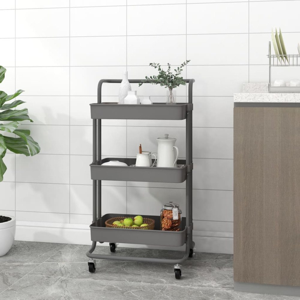 vidaXL Rullvagn 3 våningar grå 42x35x85 cm järn och ABS