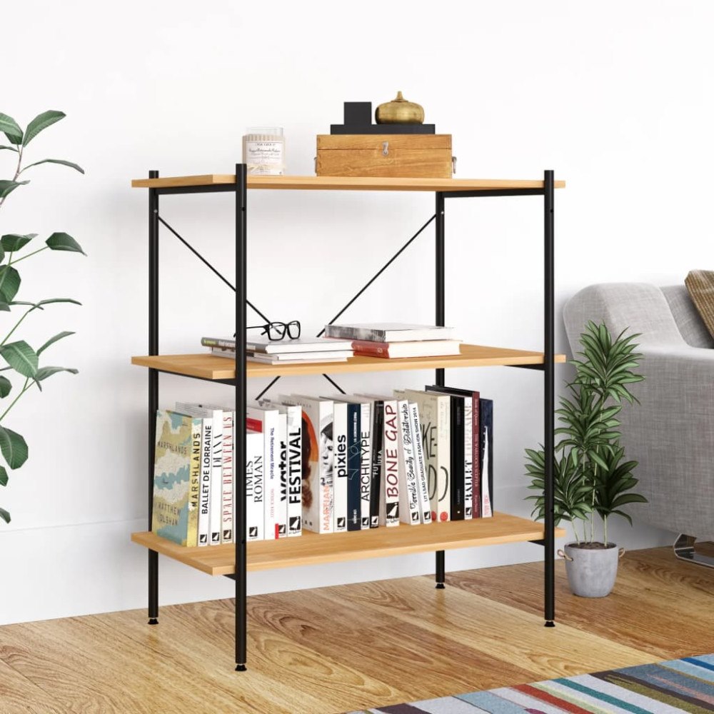 vidaXL Hylla med 3 våningar svart och ek 80x40x92 cm