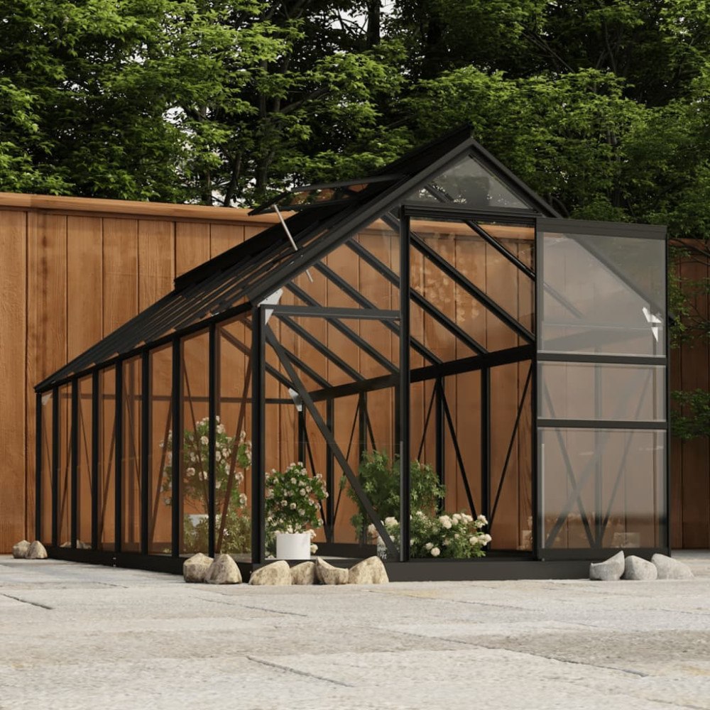 vidaXL Glasväxthus antracit 155x395,5x191 cm aluminium
