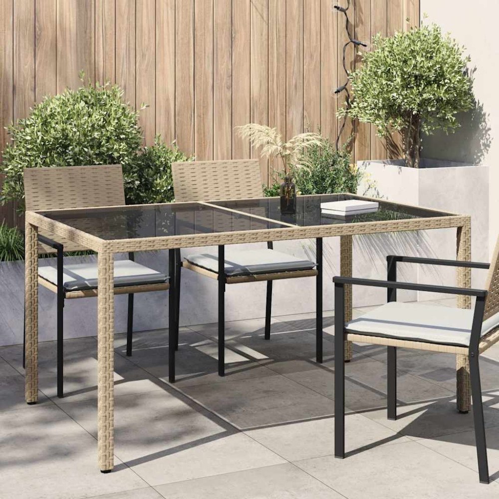 vidaXL Utebord 150x90x75 cm Härdat glas och konstrotting beige
