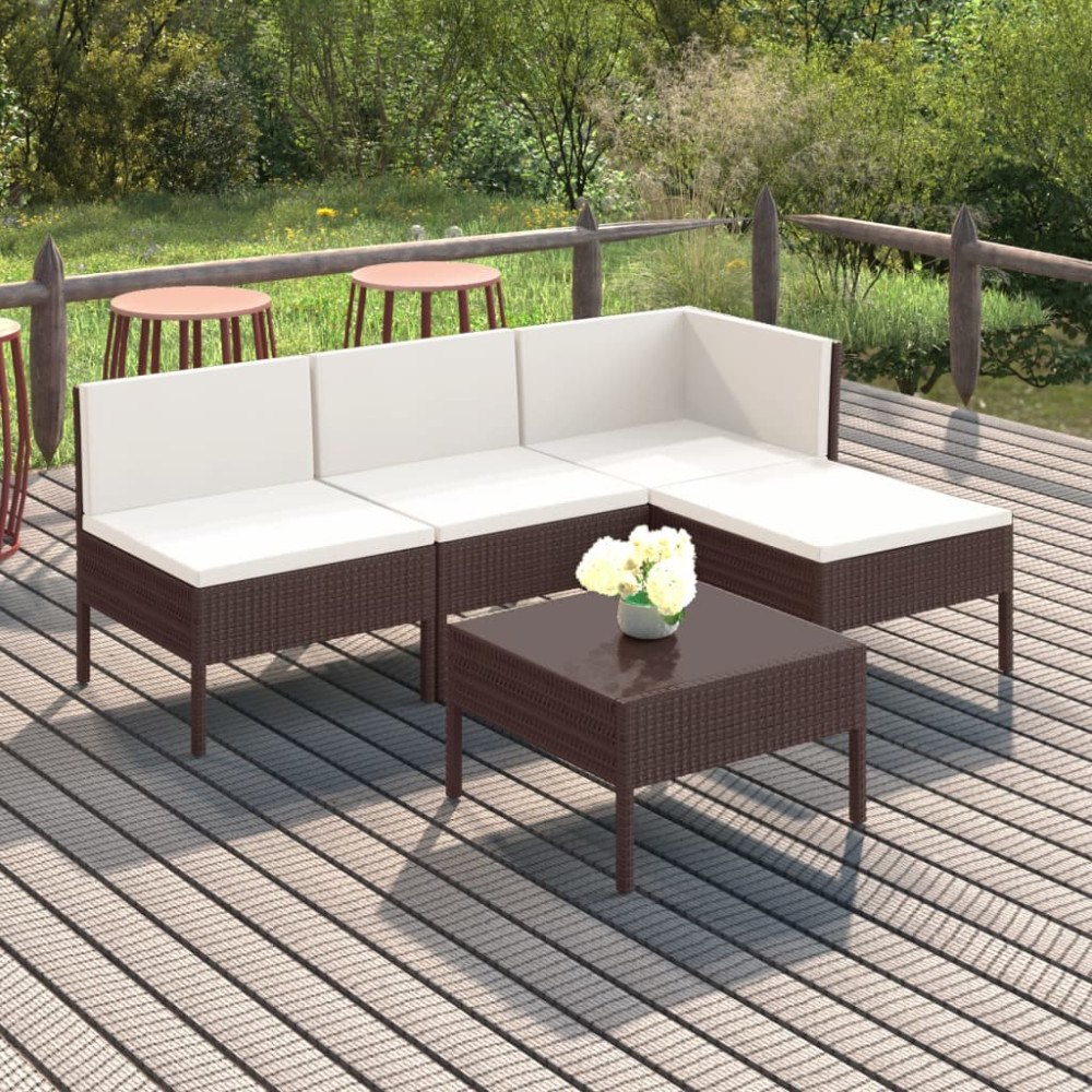 vidaXL Loungegrupp med dynor 5 delar konstrotting brun