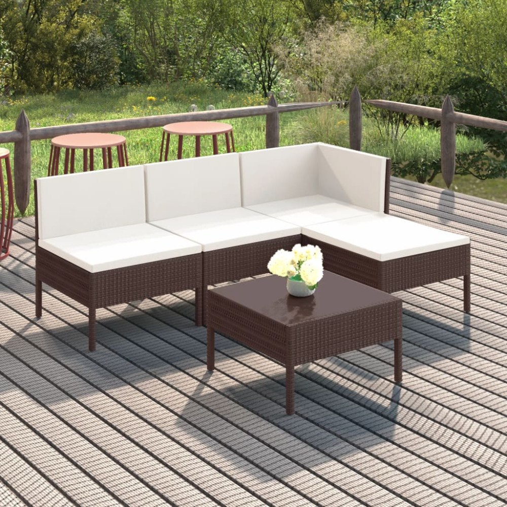 vidaXL Loungegrupp med dynor 5 delar konstrotting brun