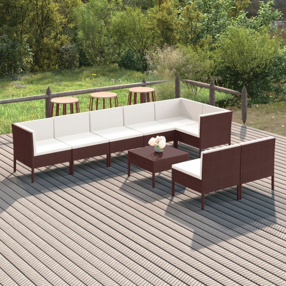 vidaXL Loungegrupp för trädgården med dynor 9 delar konstrotting brun