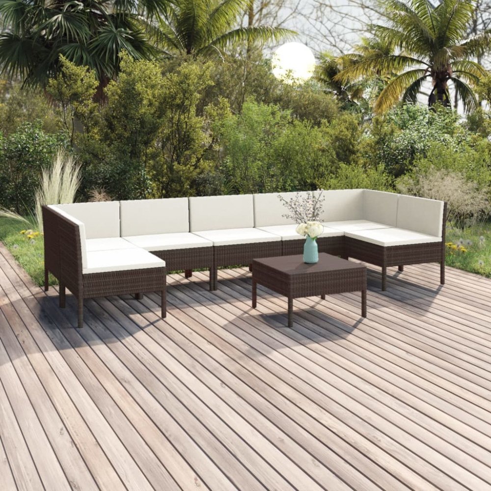 vidaXL Loungegrupp med dynor 8 delar konstrotting brun