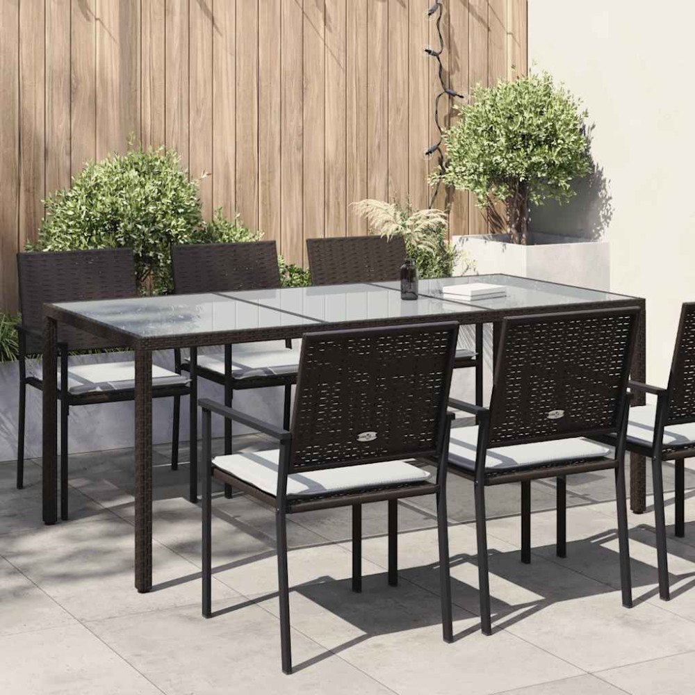 vidaXL Utebord 190x90x75 cm härdat glas och konstrotting brun