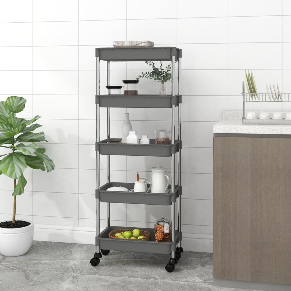 vidaXL Rullvagn 5 våningar grå 42x29x128 cm järn och ABS