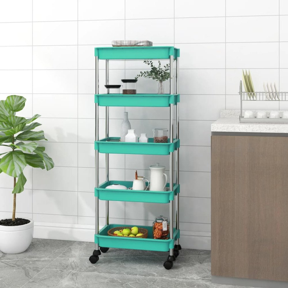 vidaXL Rullvagn 5 våningar turkos 42x29x128 cm järn och ABS