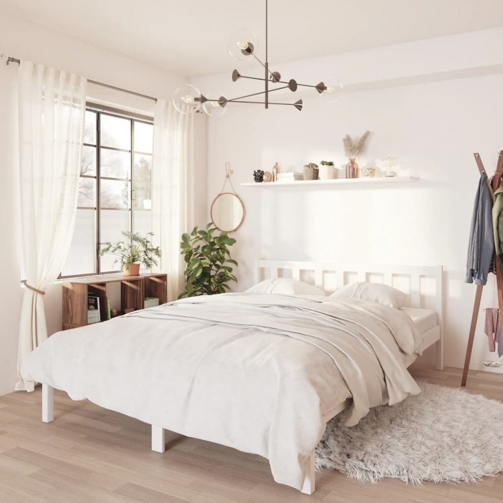 vidaXL Sängram vit massiv furu 150x200 cm