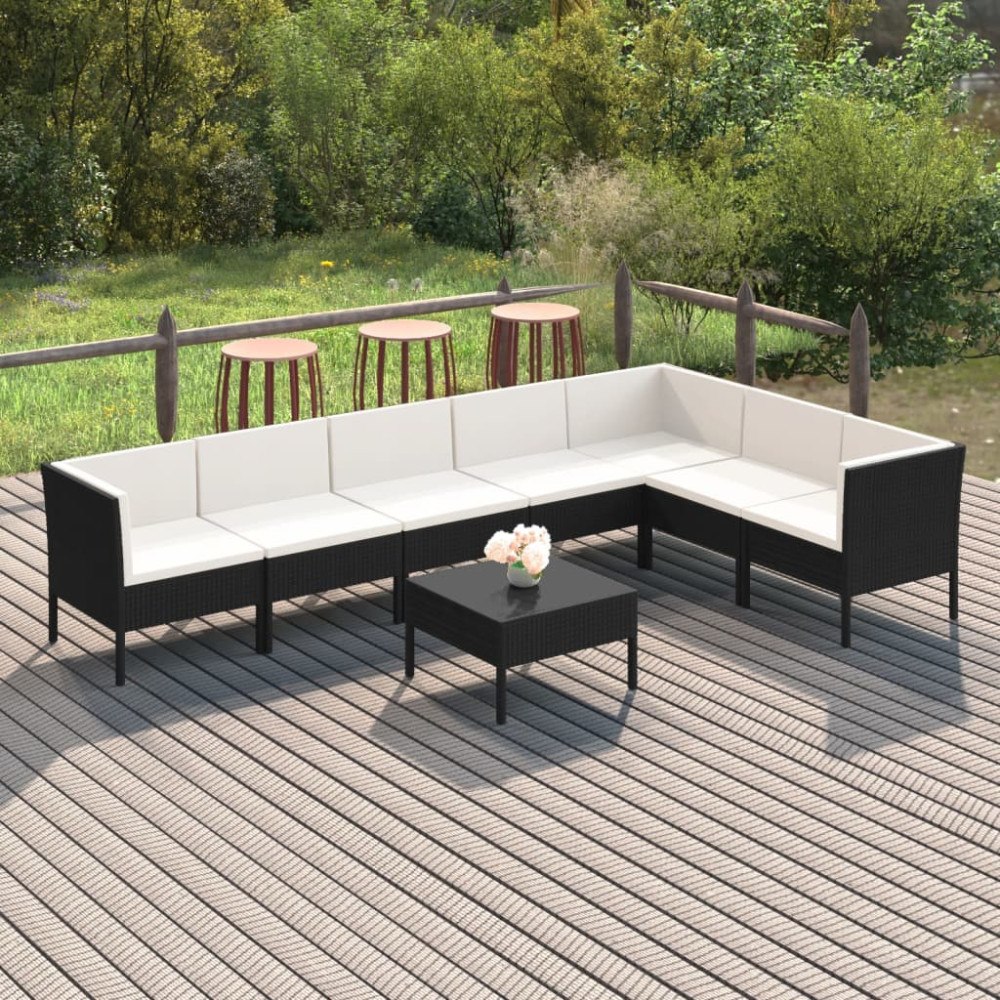 vidaXL Loungegrupp med dynor 8 delar konstrotting svart