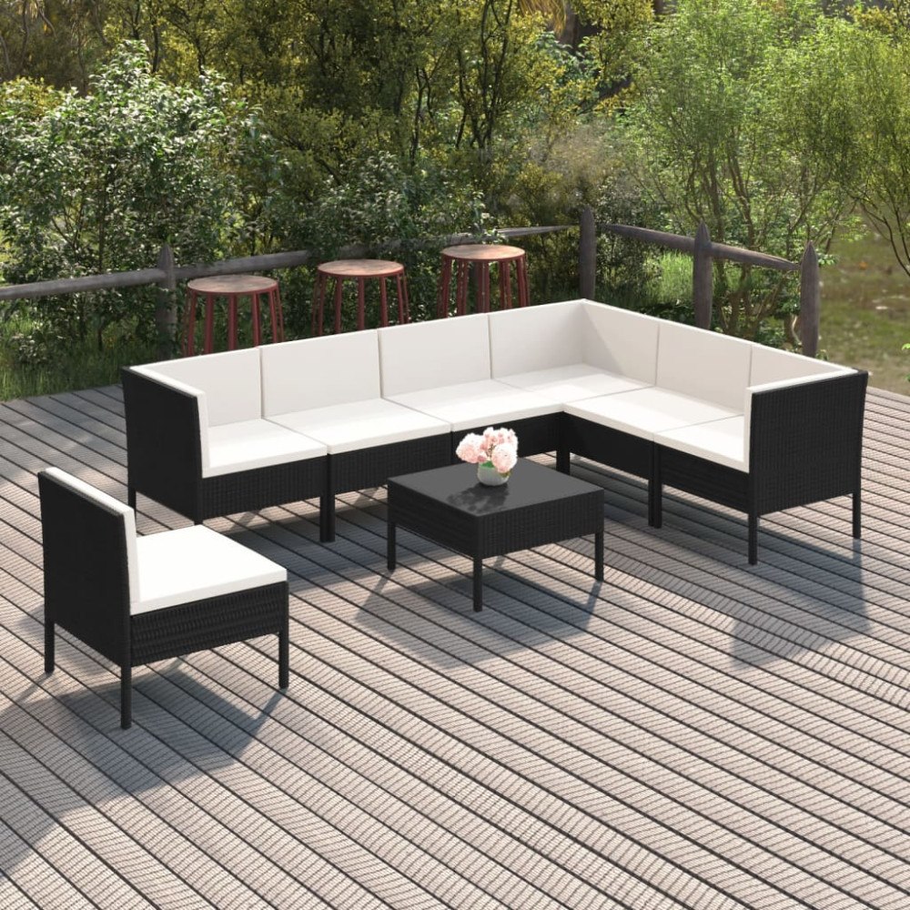 vidaXL Loungegrupp med dynor 8 delar konstrotting svart