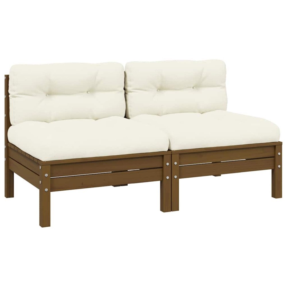 vidaXL Trädgårdssoffa 2-sits med gräddvita dynor massiv furu