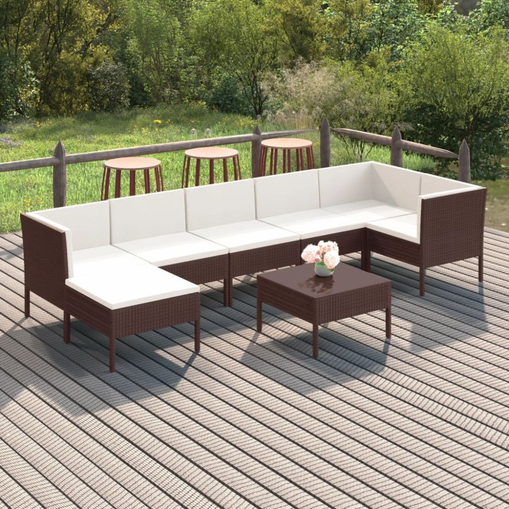 vidaXL Loungegrupp med dynor 8 delar konstrotting brun