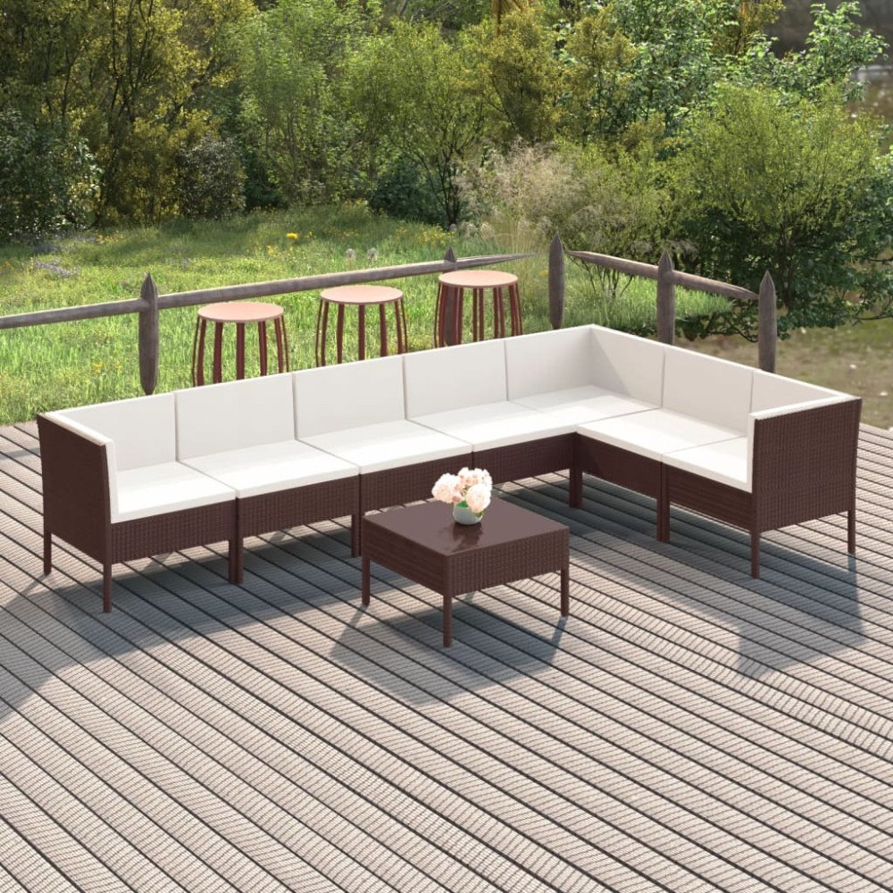 vidaXL Loungegrupp med dynor 8 delar konstrotting brun