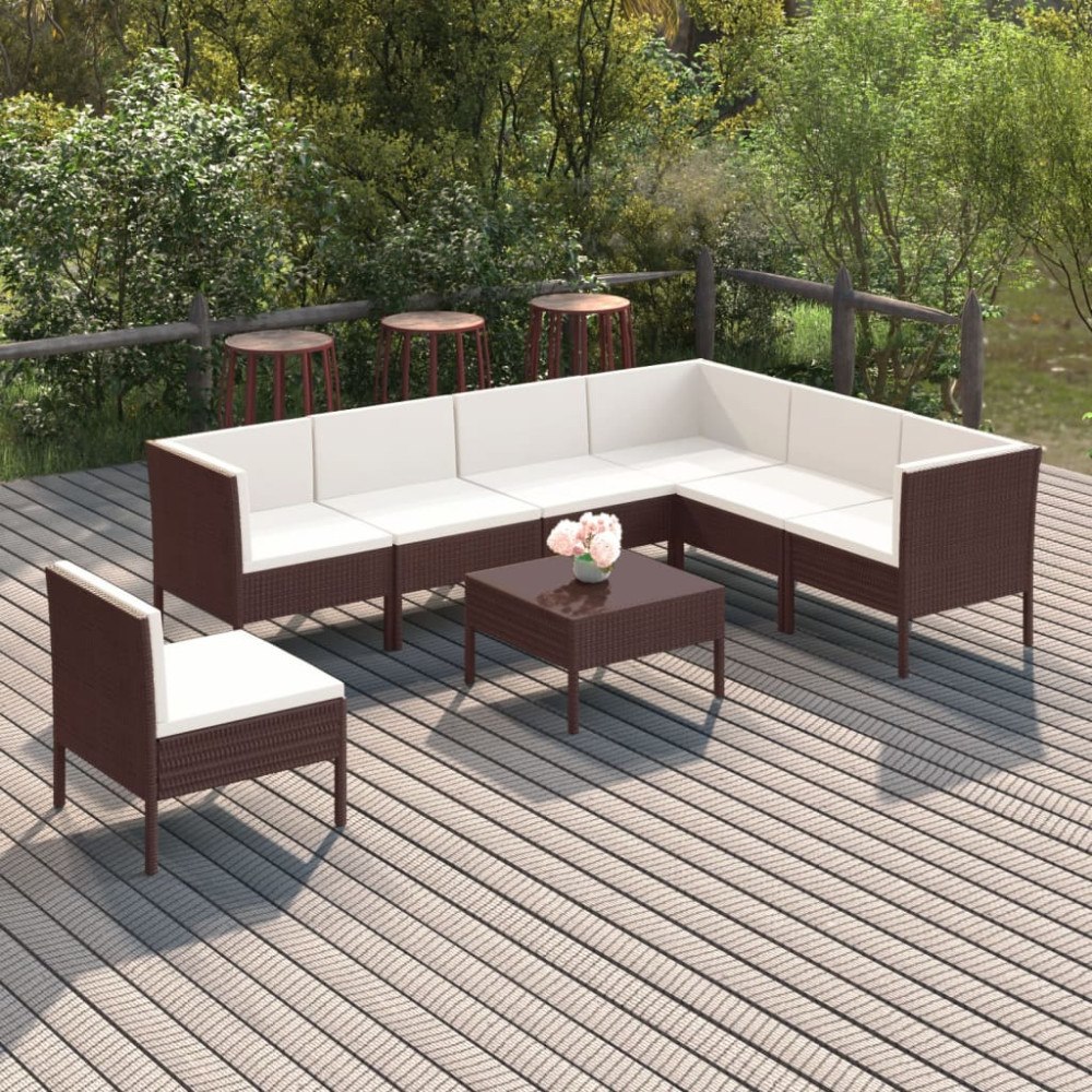 vidaXL Loungegrupp med dynor 8 delar konstrotting brun