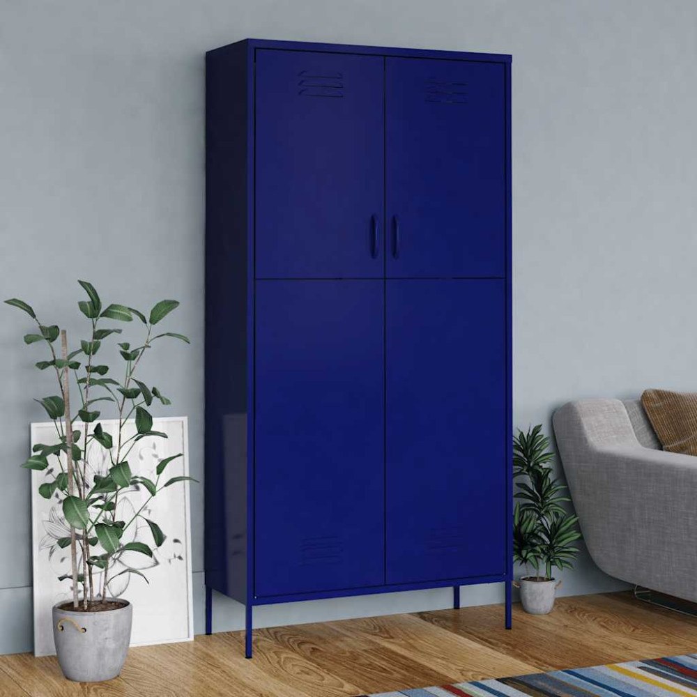 vidaXL Garderob 90x50x180 cm marinblå stål