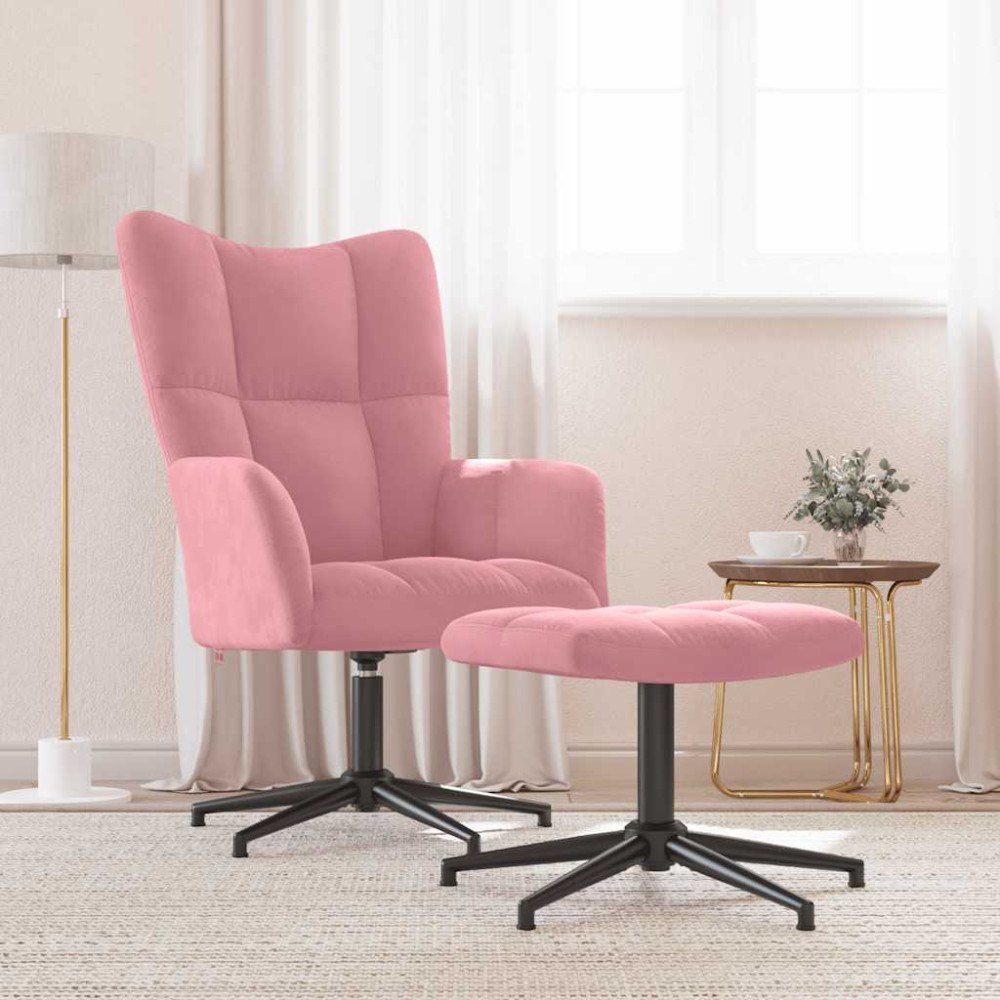 vidaXL Vilstol med fotpall rosa sammet