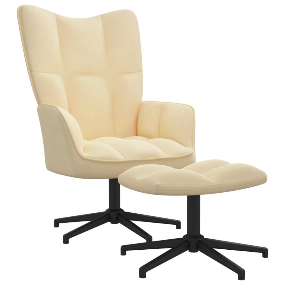 vidaXL Vilstol med fotpall gräddvit sammet