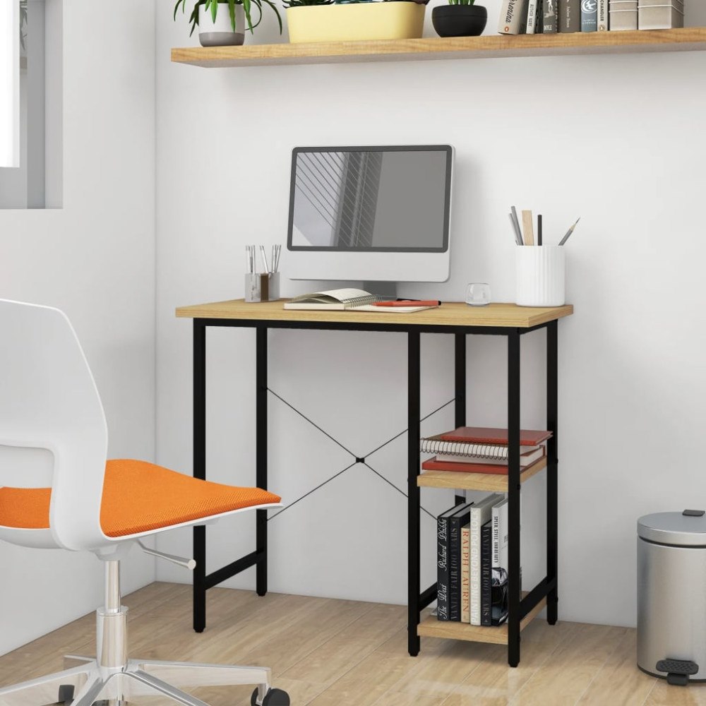 vidaXL Datorbord svart och ljus ek 80x40x72 cm MDF och metall