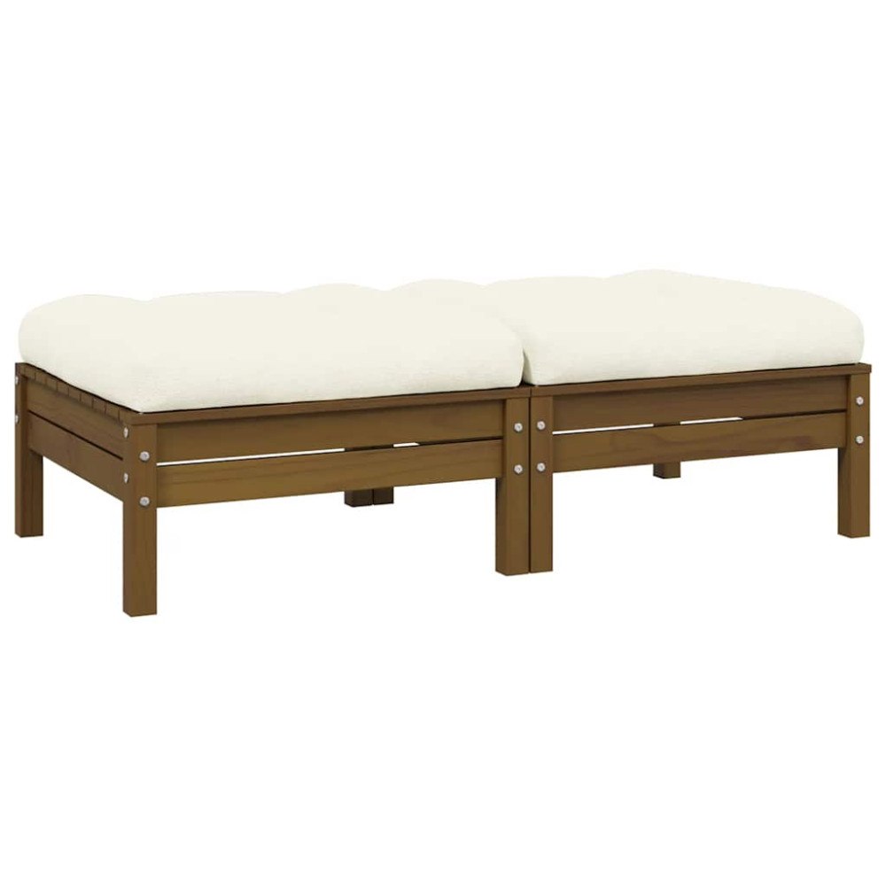 vidaXL Trädgårdssoffa 2-sits med gräddvita dynor massiv furu