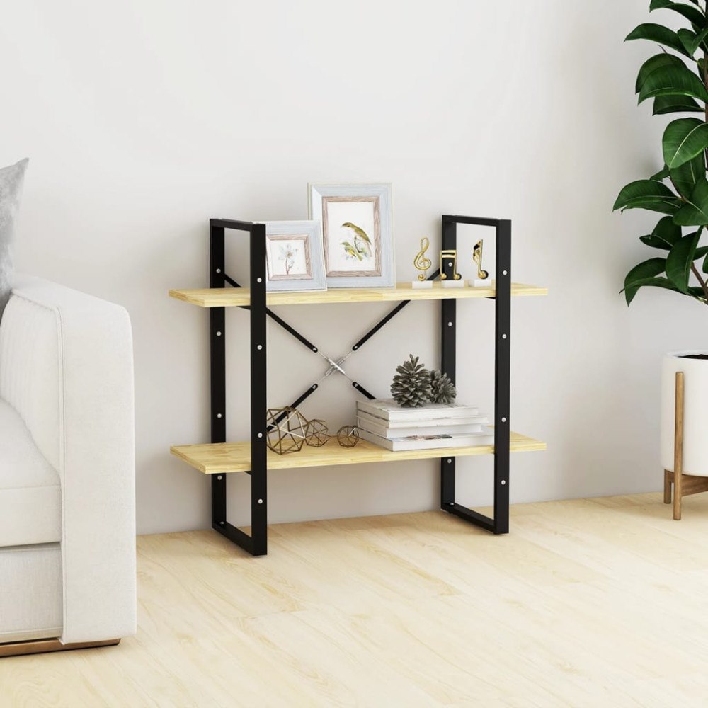 vidaXL Bokhylla 2 hyllplan 80x30x70 cm massiv furu