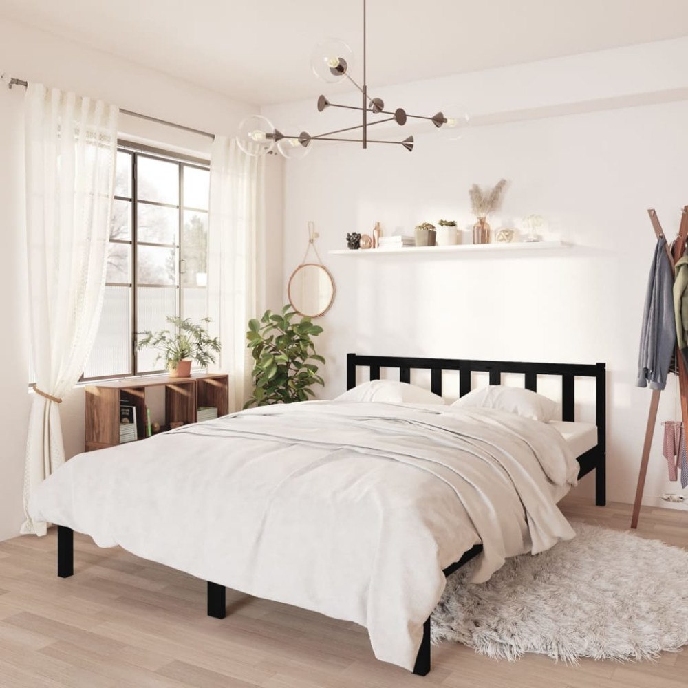 vidaXL Sängram svart massiv furu 135x190 cm