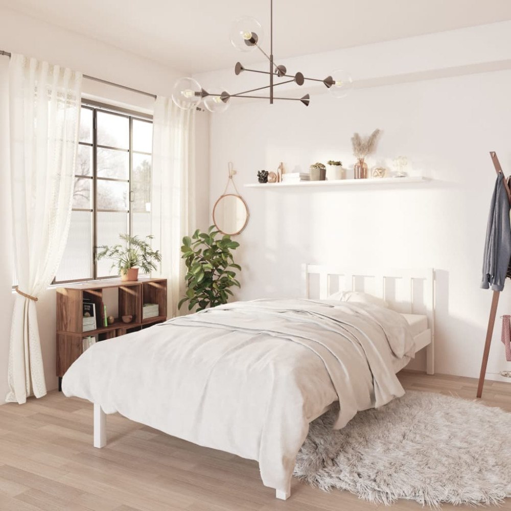 vidaXL Sängram vit massiv furu 90x190 cm