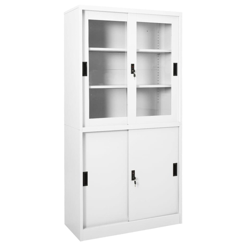vidaXL Dokumentskåp med skjutdörr vit 90x40x180 cm stål