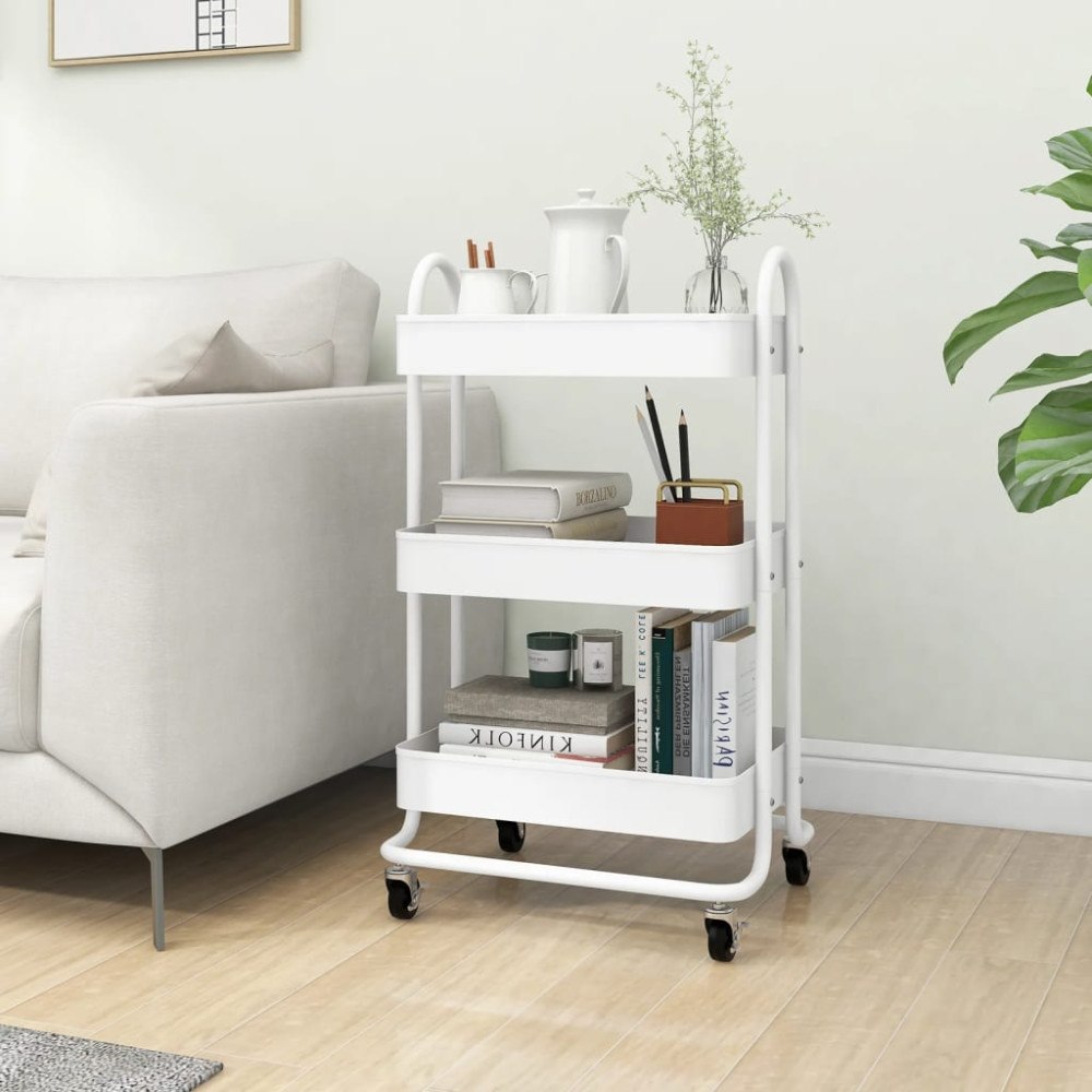 vidaXL Rullvagn 3 våningar vit 43x34x79 cm stål