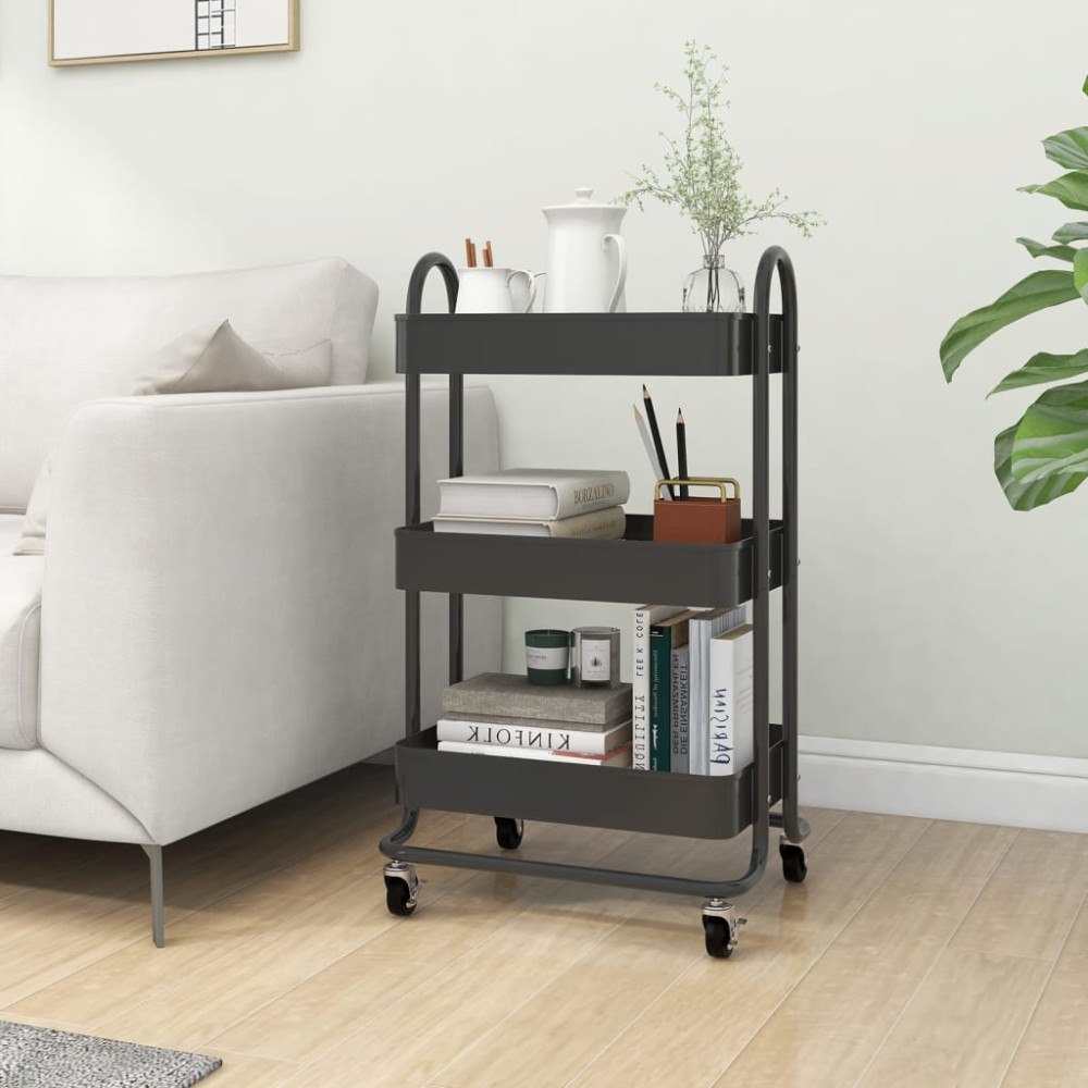 vidaXL Rullvagn 3 våningar antracit 43x34x79 cm stål