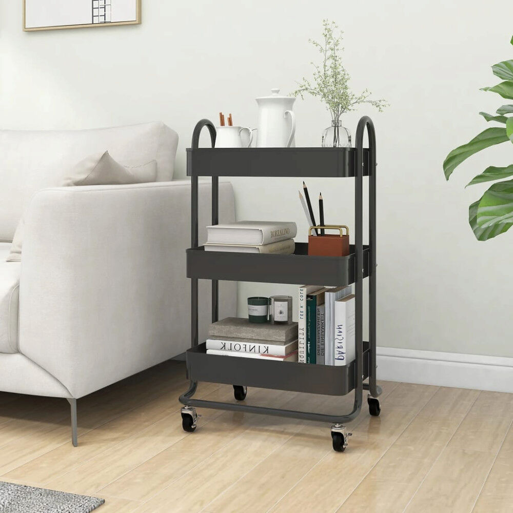 vidaXL Rullvagn 3 våningar antracit 43x34x79 cm stål