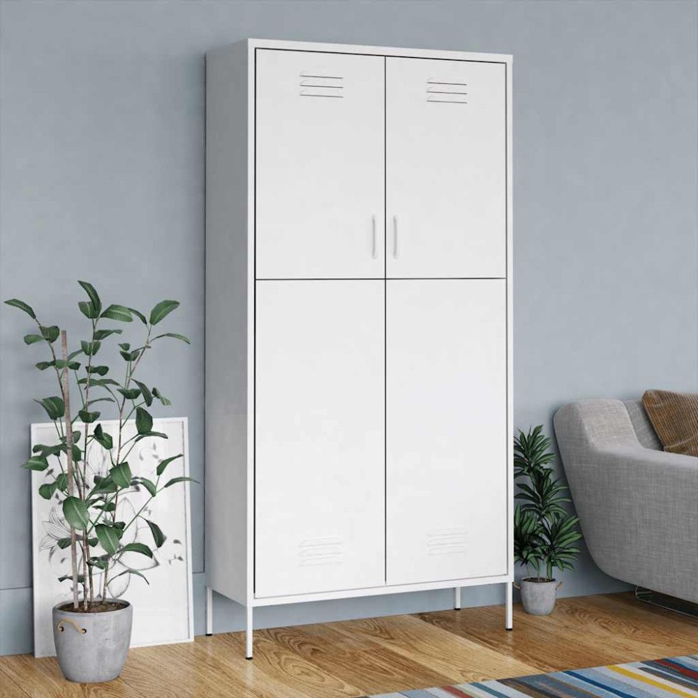 vidaXL Garderob 90x50x180 cm vit stål