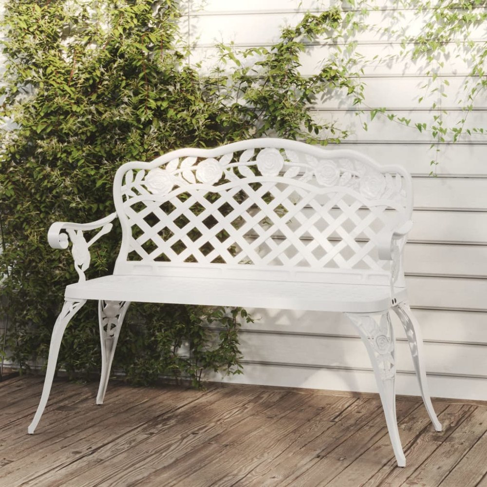 vidaXL Trädgårdsbänk 108 cm gjuten aluminium vit