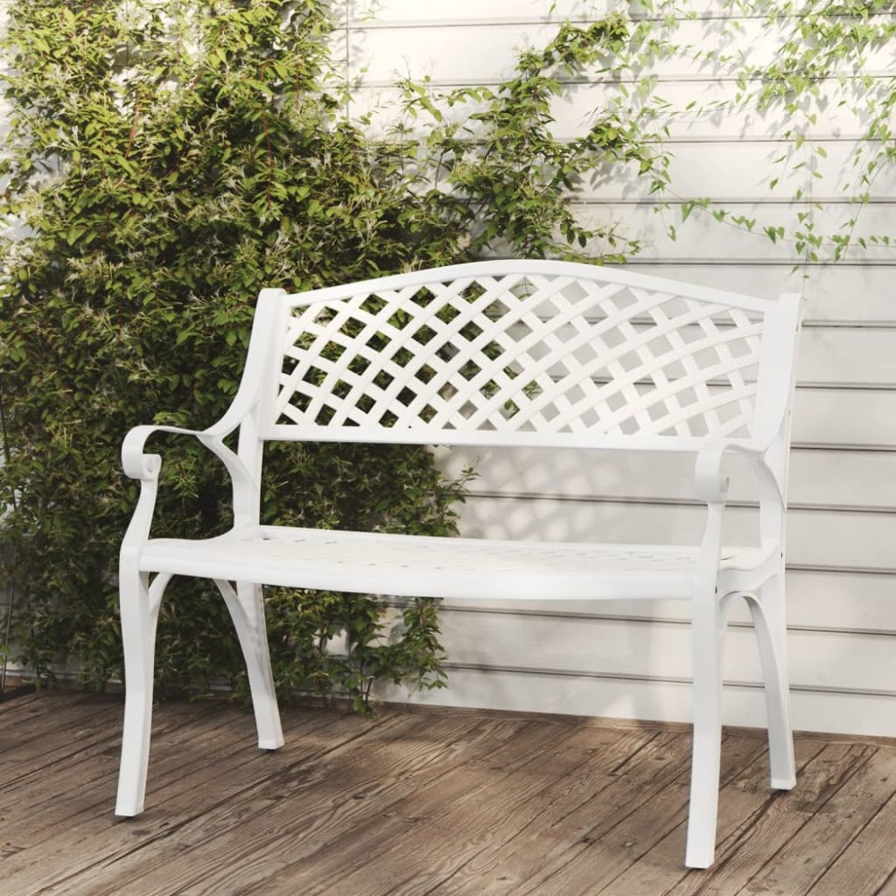 vidaXL Trädgårdsbänk 102 cm gjuten aluminium vit