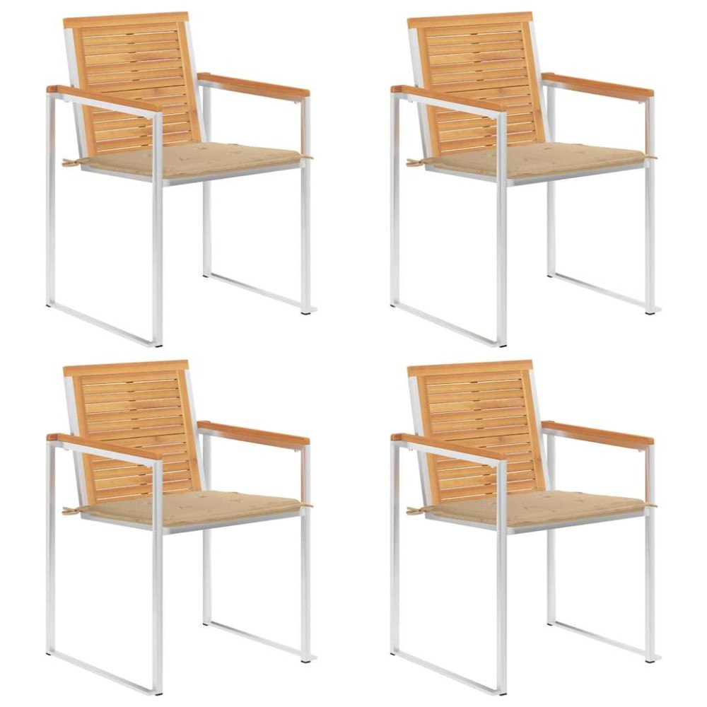 vidaXL Trädgårdsstolar med dynor 4 st massiv teak