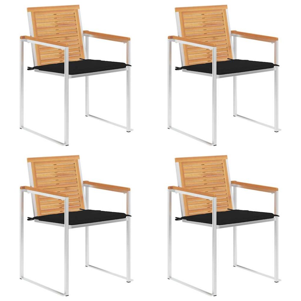 vidaXL Trädgårdsstolar med dynor 4 st massiv teak