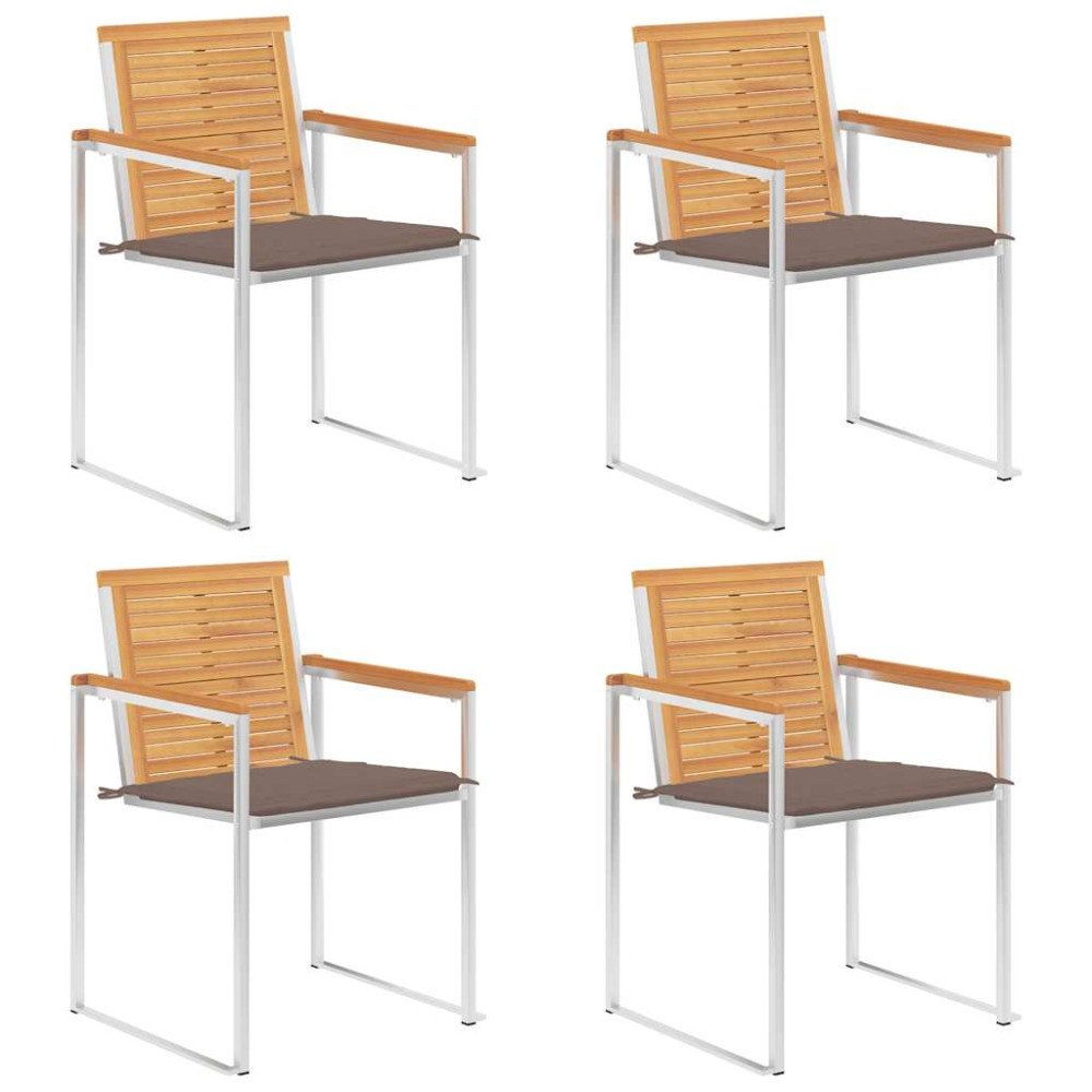 vidaXL Trädgårdsstolar med dynor 4 st massiv teak