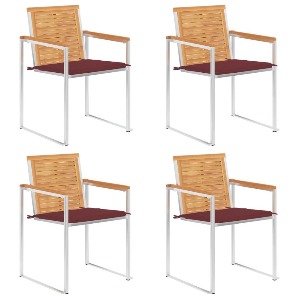 vidaXL Trädgårdsstolar med dynor 4 st massiv teak