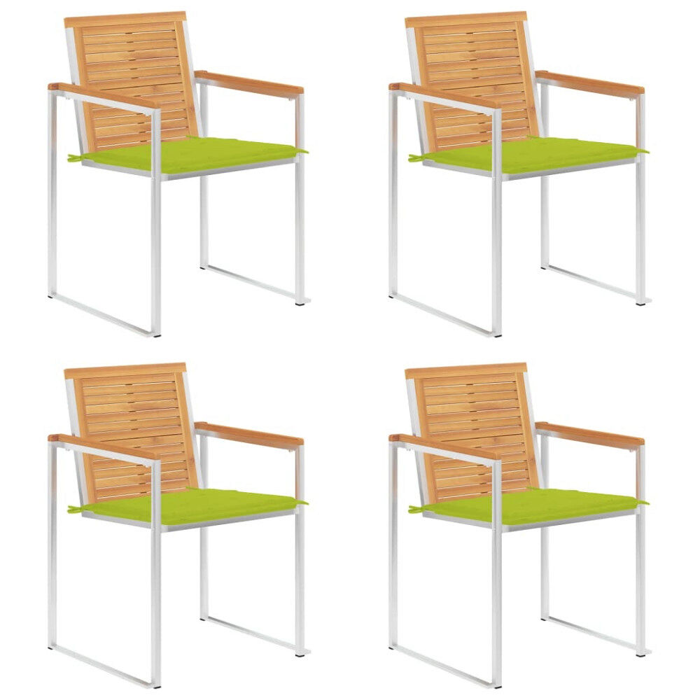 vidaXL Trädgårdsstolar med dynor 4 st massiv teak