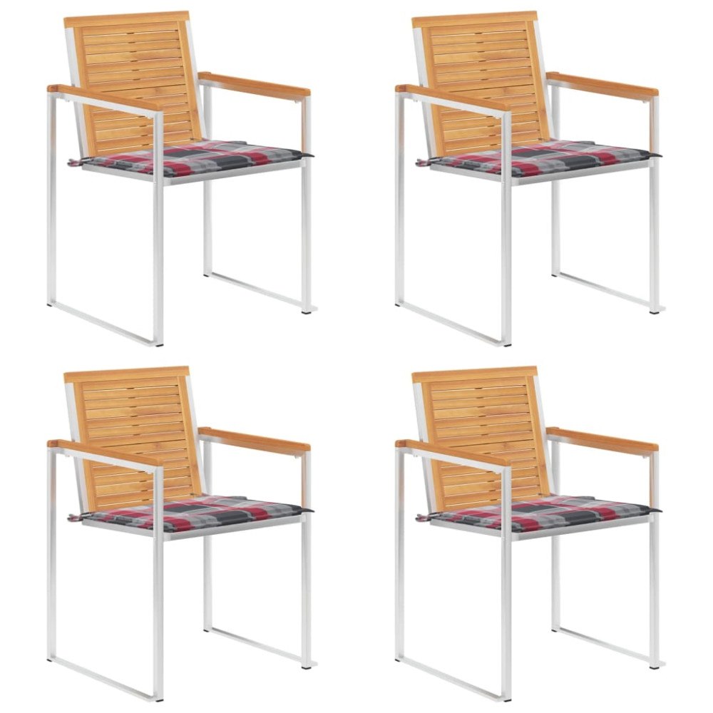 vidaXL Trädgårdsstolar med dynor 4 st massiv teak