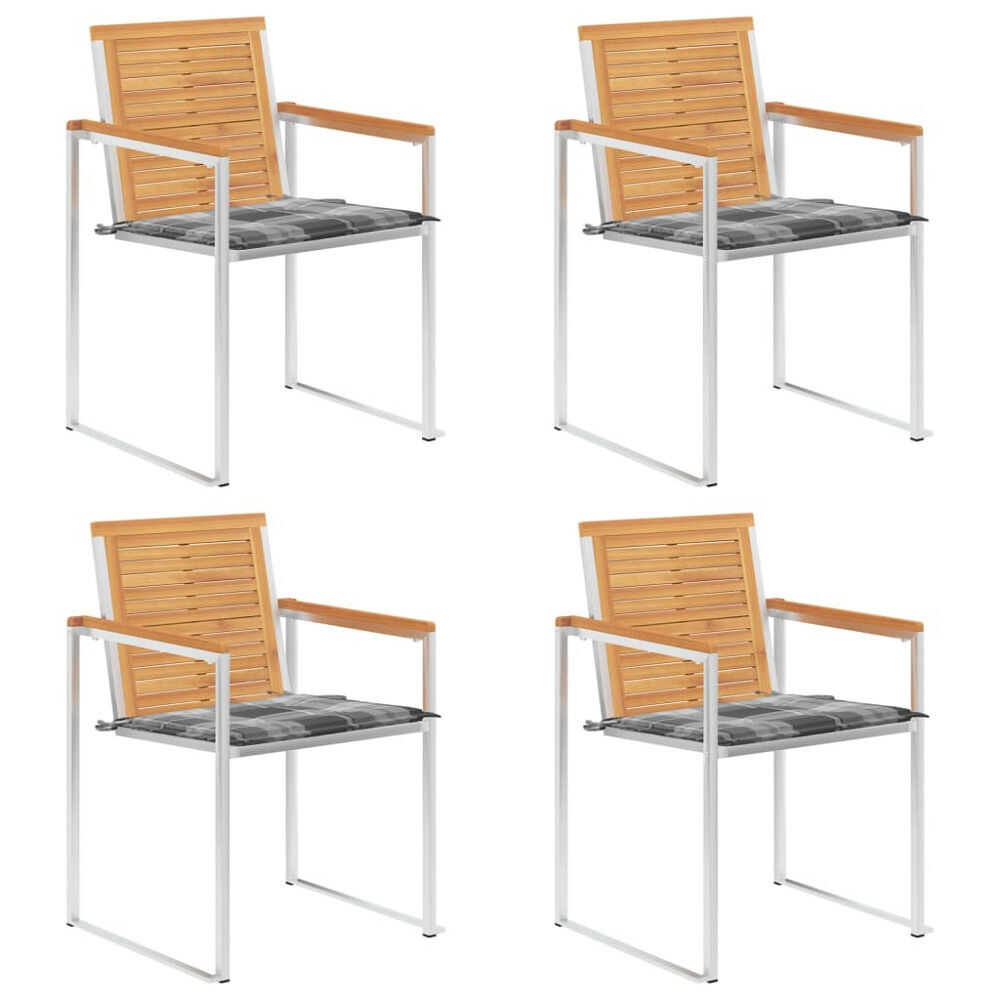 vidaXL Trädgårdsstolar med dynor 4 st massiv teak