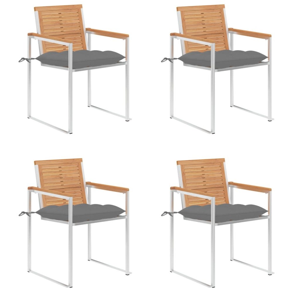 vidaXL Trädgårdsstolar med dynor 4 st massiv teak